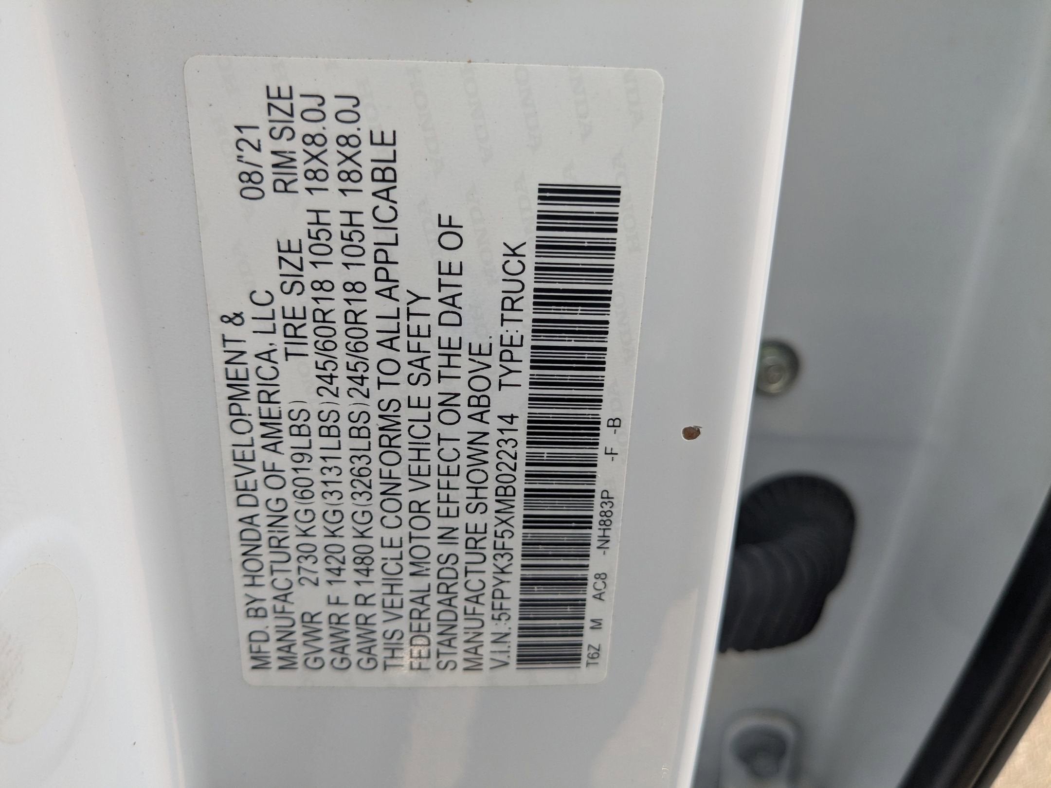 2021 Honda Ridgeline RTL